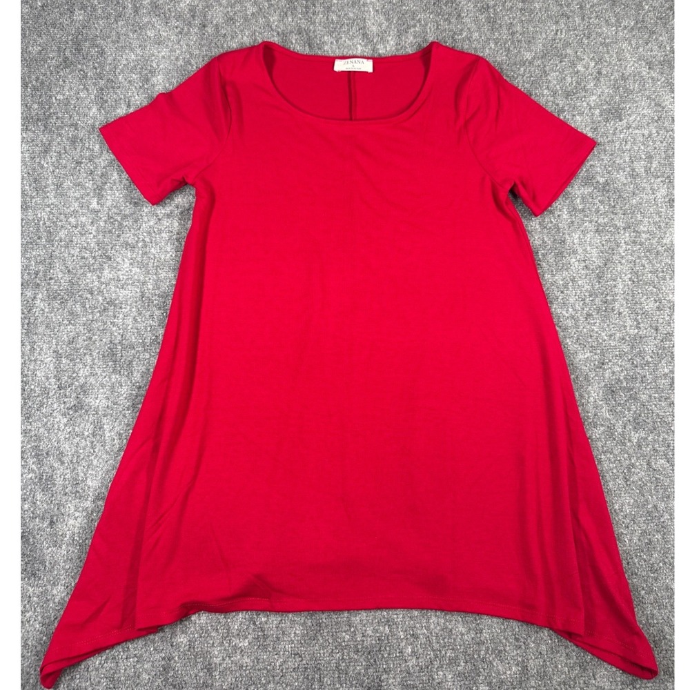 Zenana Womens Red Sharkbite Tunic Top Short Sleeve Scoop Neck Large NEW